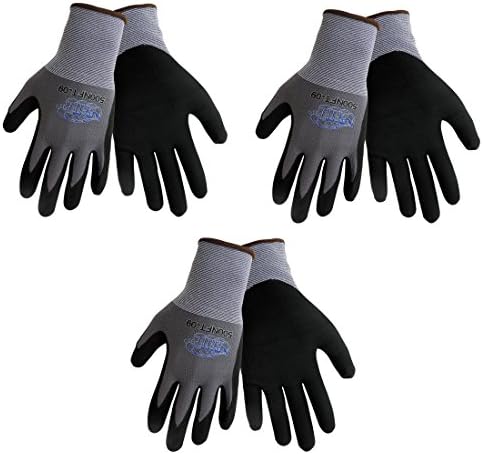 Tsunami Grip 500NFT Nitrile Coated Work Gloves Sizes Small-XL, Gray/Black, (3 Pair Pack) (Extra Large)