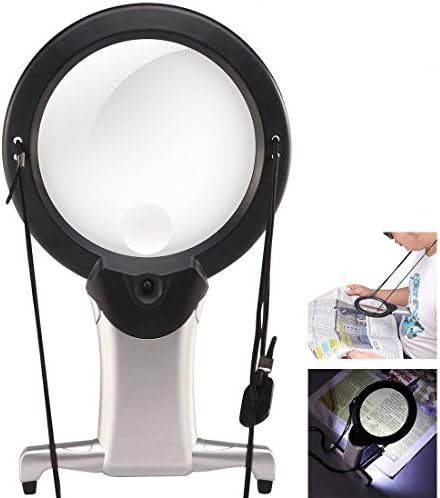 Reading Magnifier Magnifying Glass Necklace 2.5 X 6X Lighted Magnifier Glass Magnify Hands Free Handheld Large LED Magnifying Glass Illuminated Loupe Lens for for Seniors Reading,Embroidery,Jeweler