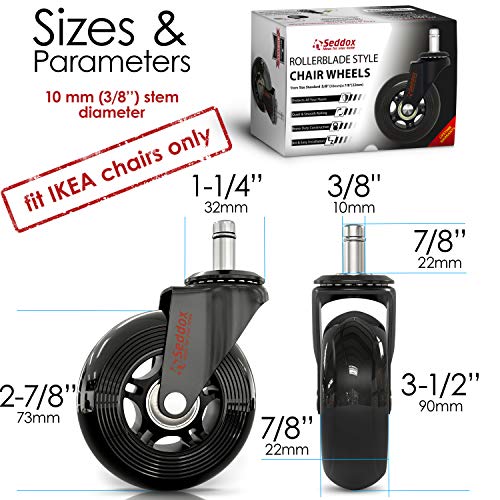 Professional Office Chair Wheels 10mm Stem FIT IKEA Chairs ONLY 3