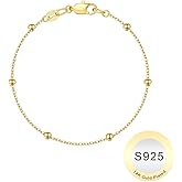 IEFWELL S925 Sterling Silver Bracelet for Women - Solid 14K-Real-Gold-Plated Satellite Bead Chain Bracelet, 6.5/7/7.5/8/8.5/9 Inches Sterling Silver Chain Bracelets Jewelry Valentines Gifts for Women