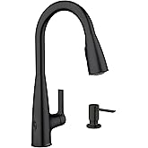 Moen Haelyn Matte Black Touchless Single-Handle Pull-Down Sprayer Kitchen Faucet with Soap Dispenser, Features Power Clean for a Faster Wash, 87627EWBL