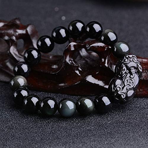 ZHNA Black Yaoshi Kaiguang Pixiu Bracelet Men and Women Skin Repair Obsidian Beads Jewelry Rich Transfer Piqiu Leather Hugh