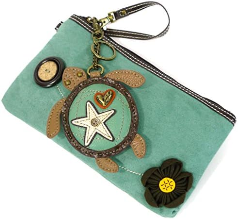 Chala Teal Color Wristlet Clutches.make up bag in Canvas cotton for women (Teal Turtle)