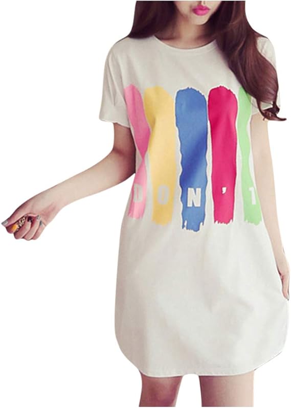 Amazon 洋子ちゃん レディース 半袖 夏服 ハーフスリーブ Tシャツ 高校生 通勤 通学 ｔシャツワンピース 白 L Tシャツ カットソー 通販