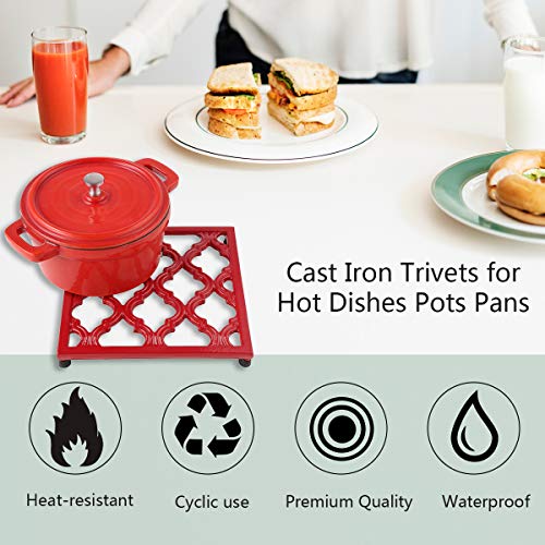 Square Cast Iron Trivet Red Metal Trivets for Kitchen Dining, Hot Pot
