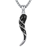 925 Sterling Silver Italian Horn Necklace Good Luck Cornicello Pendant with 22"+2" Stainless Steel Chain