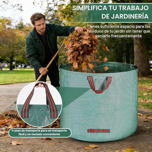 2 x 500L Gardening Sacks, Garden Waste Bag with Handle, Foldable, Reusable, Gardening Bags for Collecting Plants, Waste and Leaves