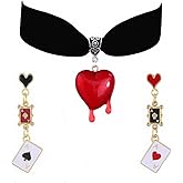 Xeyau Queen Of Hearts Necklaces Earrings Set for Women Vampire Necklace and Earrings Vintage Red Black Necklace Queen Of Hearts Accessories Cosplay Halloween Jewelry