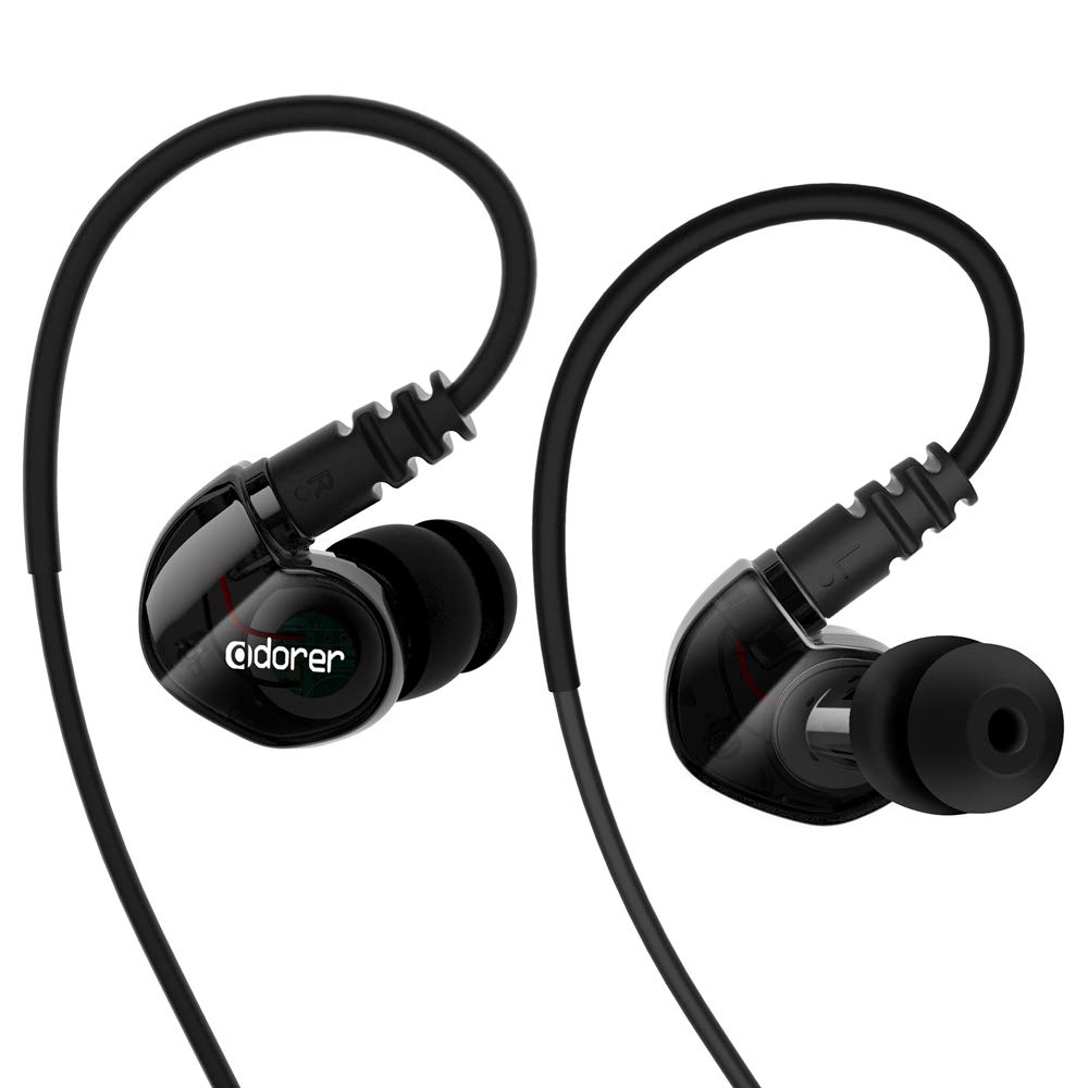 AdorerスポーツイヤホンRX6ノイズアイソレーションマイク付きイヤホンヘッドフォン、iOS、Androidなどのベース用イヤホン - ブラック (黑)