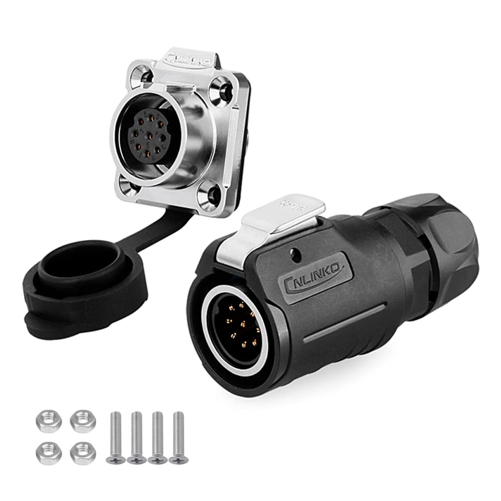 CNLINKO LP-16 Industrial Waterproof Connector IP68 Circular Connector Quick Plugging Aviation Connector Anti-Interference Shell Fast Release Connector M16 2-9 Pin Flange Socket (9 Pin)