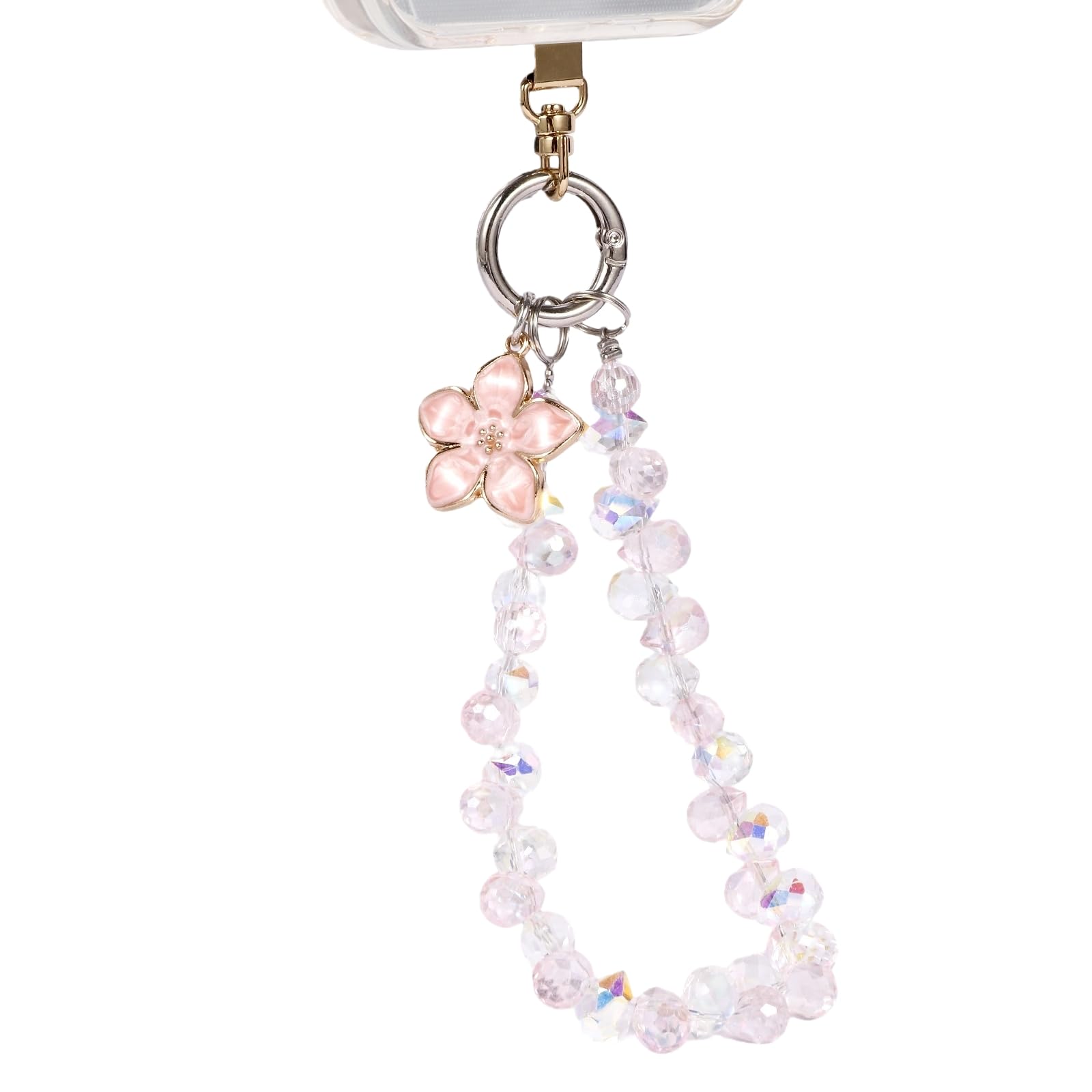 Sparkling Crystal Cell Phone Wrist Strap for iPhone 17 Series, Samsung Galaxy & Most Cellphones | Universal Anti-Lost Wristlet Lanyard with Flower Charm | Fashionable Mobile Accessories | Detachable