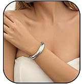 MIAZQ Chunky Gold Cuff Bangle Bracelets for Women Silver Trendy Hinged Cuff Open Wide Chunky Bracelet Irregular Minimalist Bangle Jewelry