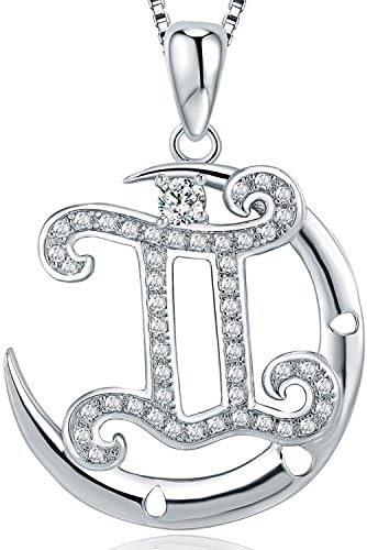 Christmas Day Gifts Moon Horoscope Signs of Zodiac Pendant Necklace with Cubic Zirconia, Fashion Constellation Jewelry, 18"