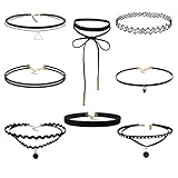 Besteel 8pcs Leather Necklaces for Women Girls Black Velvet Lace Leather Chain Tassel Necklace Adjustable
