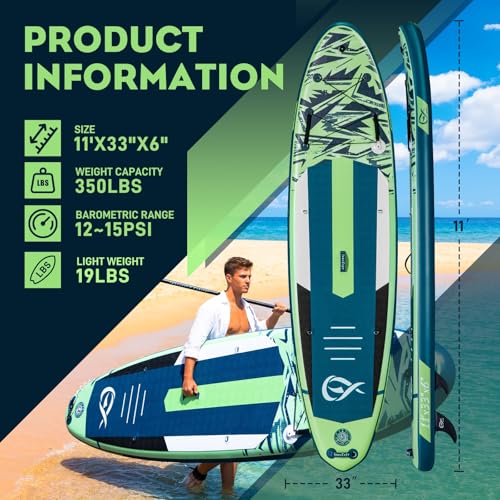 InnoExpo 11' Inflatable Stand Up Paddle Boards with Premium Accessories, Wide Stable SUP Paddle Board Design, Non-Slip Comfort Deck for Youth & Adults