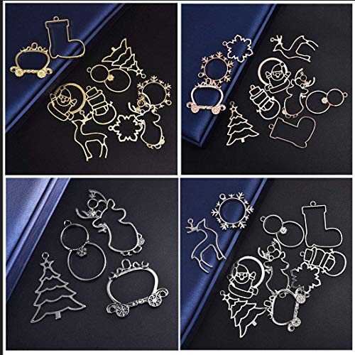 OBSEDE 40Pcs Hollow Mold Pendants Christmas Tree Snowflake Snowman Elk Frames Charms DIY Crafts Molds for Resin Jewelry Earring Necklace Making