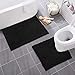 LuxUrux Bathroom Rugs Sets 2 Piece: Quick Dry, Soft Plush Anti-Slip, Super Absorbent. Includes Rectangular (31x20 inches) & U-Shaped Toilet Mat (20x20 inches) | Black