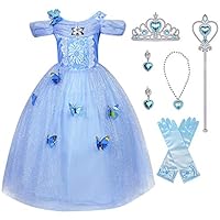 LENSEN Tech Little Girl Princess Cinderella Costume Butterfly Dress with Accessories(Cinderella with Accessories, 6-7 Years)