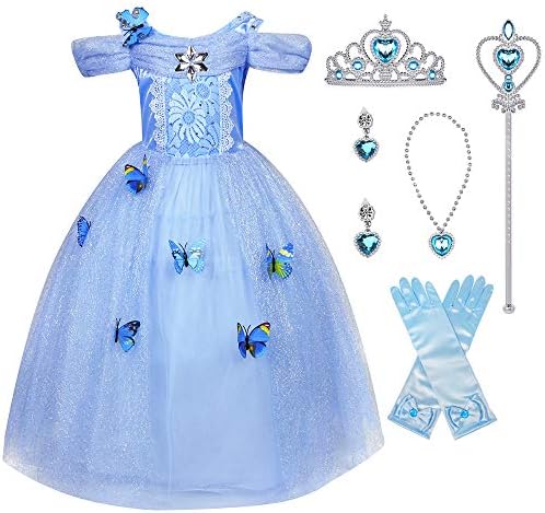 LENSEN Tech Little Girl Princess Cinderella Costume Butterfly Cosplay Blue Dress