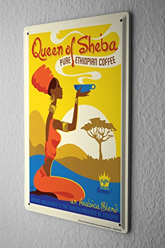 LEotiE SINCE 2004 Tin Sign Metal Plate Decorative Sign Home Decor Plaques Coffee Cafe Bar Ethiopian Arabica Quenn of Sheba Decorative Wall Plate 8X12