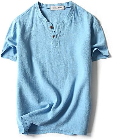 LOCALMODE Men Linen and Cotton V Neck Short Sleeve T Shirts Casual Tee