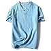 LOCALMODE Men Linen and Cotton V Neck Short Sleeve T Shirts Casual Tee Sky Blue L