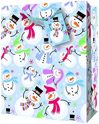 Festive Christmas Holiday Large Glossy Gift Bags, Multicolor Various Designs, Snowmen, Penguins, Santa, 6 Pack, 13" x 17" x 4"