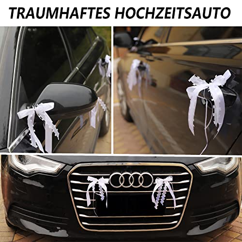Fesaizwi Pack of 50 Car Bows Wedding - White with Heart Bows Car - Wedding Christmas Bows Wedding Decoration - Handmade Satin Ribbon for Wedding (25 x 15 cm)