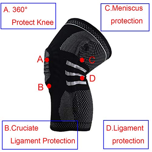 AITREASURE Knee Support Brace Breathable Compression Leg Sleeves with Side Stabilizers + Silicone Patella Gel Pad for Sports (One Pair)