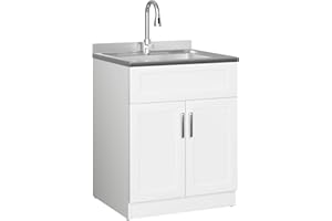 StructoMax Laundry Sink with Cabinet, Full Body Durable Stainless Steel, 25-Inch Wider Stainless Steel Utility Sink, Multi-Use for Laundry, Kitchen, Bathroom, Garage