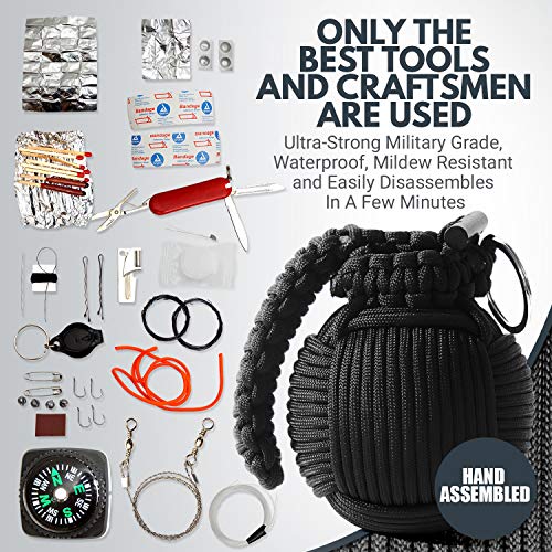 Holtzmanâ€™s Survival Kit Paracord Grenade The #1 Best 48 Tool Emergency kit (Solid Black)