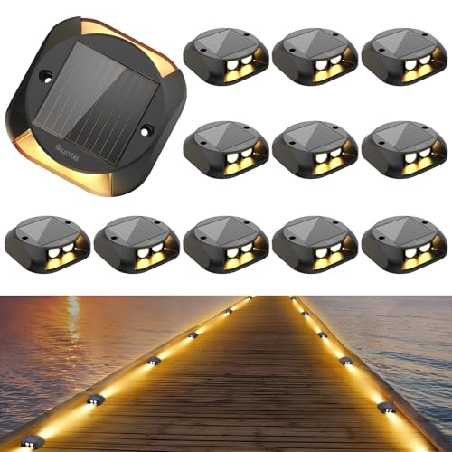 Solar Decking Lights 8 Pack, Warm White Solar Ground Light IP65 Waterproof, Pressure Resistant 3 Tons Driveway Lights for Stair Garden Step Pathway Walkway Patio Front Door,8packs