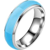 WOYNJI 6mm Stainless Steel Anxiety Ring with Luminous Enamel Glow in Dark Statement Spinner Rings for Women Men
