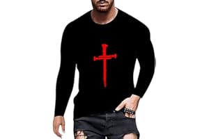WOCACHI Soldier Long Sleeve T-Shirts for Mens, 2023 3D Street Faith Jesus Cross Print Workout Athletics Tee Tops
