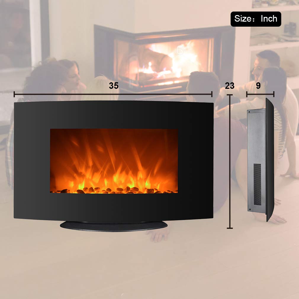 750W/1500W Electric Wall Mounted Fireplace Heater 2-in-1 35" Adjustable