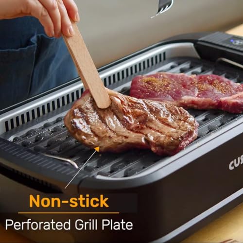 CUSIMAX Electric Grill, Indoor Smokeless Grill with LED Smart Display, Glass Lid, 1500W Family Grill with Non-Stick Plate, Variable Temperature Control, Health grill with Drip Tray, Dishwasher Safe