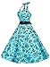 Light Blue 50s Halter Flock Tattoo Rockabilly Party Prom Dress