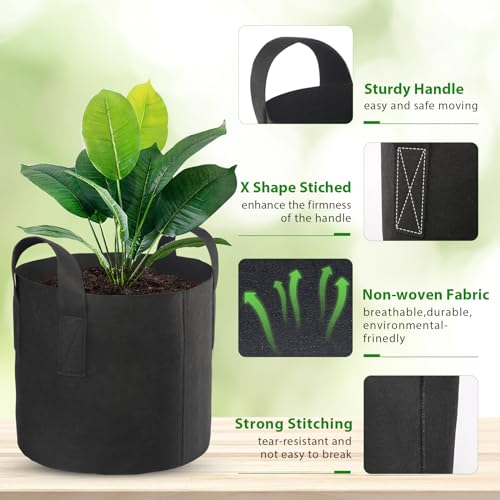 SYOURSELF 6 Pack Grow Bags 10 Gallon Fabric Pots,Thickened Nonwoven Grow Bag with Handles,Fabric Pots for Vegetable Flower Tomato Potato Garlic Indoor Outdoor Plants +6 Waterproof Garden Lables