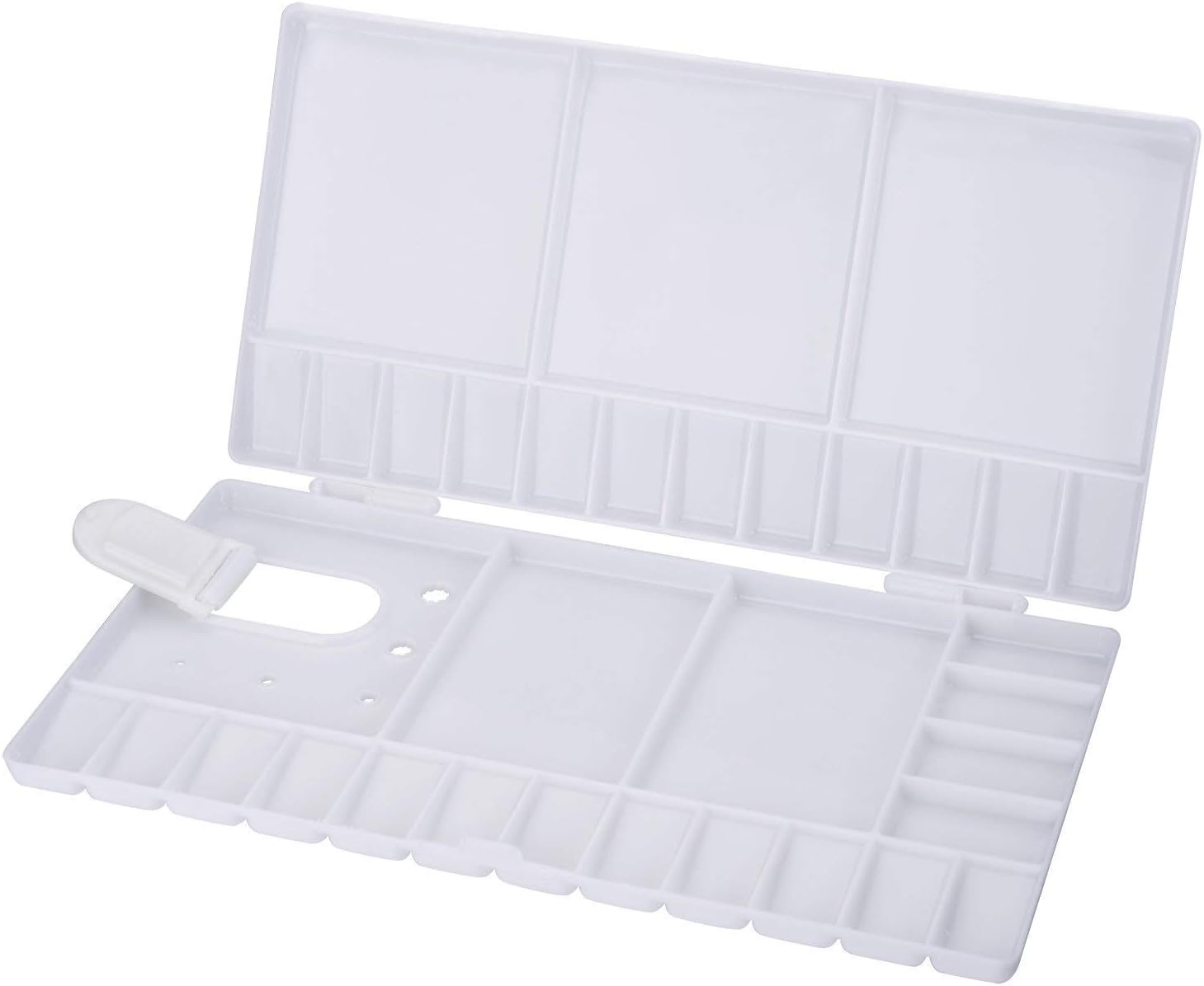 LANGING 1Pcs Folding Watercolor Palette Paint Tray Painting Pallet with 33 Compartments Thumbhole Brush Holders White