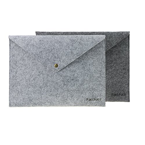 FakeFace Felt A4 Envelope File Button Storage Bag Case Document Bills Paper Container Kit Pouch Briefcases for Office Home School Stationery Two Color Set (Deep Grey+Light Grey)