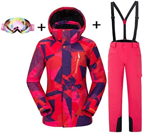 Ski wear warm waterproof hoodie winter thick windproof jumpsuit, women's ski suit jacket pants including goggles,