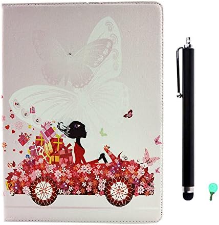 PU Leather Case for Apple iPad mini 4, fengus Bling Glitter Beautiful Flowers Series Diamond Folio Flip Stand Cover + Stylus Pen + Dust Plug - Car Flower Girl