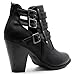 Premier Standard Women's Buckle Strap Block Heel Ankle Booties, TPS Camila-62 v3 Black Size 7