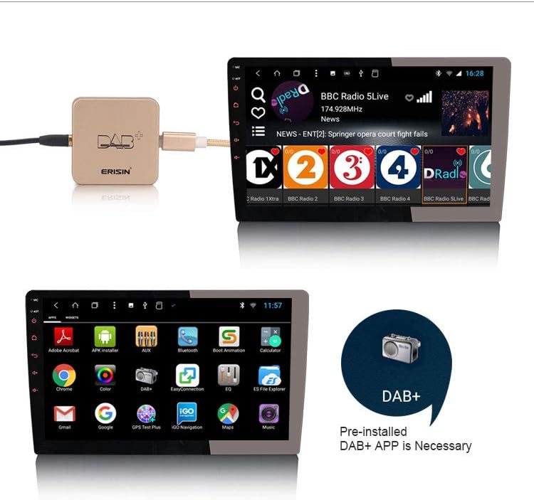 Erisin DAB+ Digital Radio Box Aerial with Amplified Antenna Kit Adapter for Car Stereo Android 11 12 13 14 USB Port Connection - Image 3