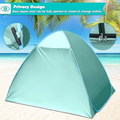 Beach Tent, Anti-UV 50+ Beach Tent with Zippered Back Door, Beach Shelter, 1-2 Persons, Small Packaging for Sun Protection, Beach, Garden