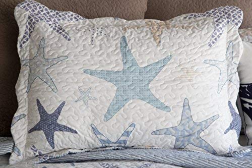 North End Decor Starfish Reef Coastal Quilt, King 3-Piece Bedding Sets, 110"x96", White