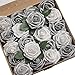 Ling's moment Artificial Flowers Roses 50pcs Real Looking Shimmer Silver Grey Fake Roses w/Stem for DIY Christmas Tree Xmas Wedding Party Centerpieces Arrangements Party Decor