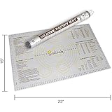 Silicone Large Pastry Mat With Measurements. 14.9" x 23.3" Non-Slip Sheet Sticks To Countertop For Rolling Dough