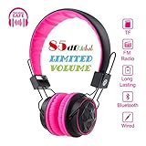 Kids Bluetooth Volume Limiting Headphones Wireless/Wired Toddler Foldable On-Ear Headset Earphones with AUX 3.5mm Jack,Mirco SD Card Slot,FM Radio for Children Boys Girls PC Tablet Cellphone(Pink)