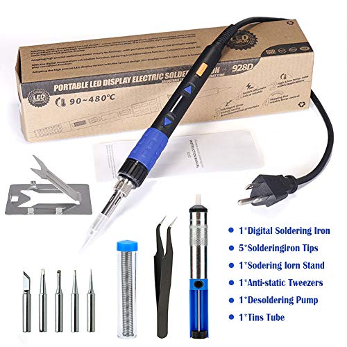 Portable Soldering Iron Kit- K KERNOWO 110V 65W LCD Digital Solder Irons 194-896â„‰(90-480â„ƒ) with ON/OFF Switch, Auto-sleep, thermostatic Design, 10pcs Soldering Gun Kit